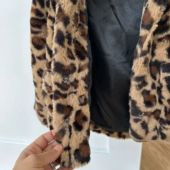 Appaman Girls Cleo Tan  Black Leopard Faux Fur Hooded Teddy Coat‎ Jacket Size 4 - Picture 11 of 14